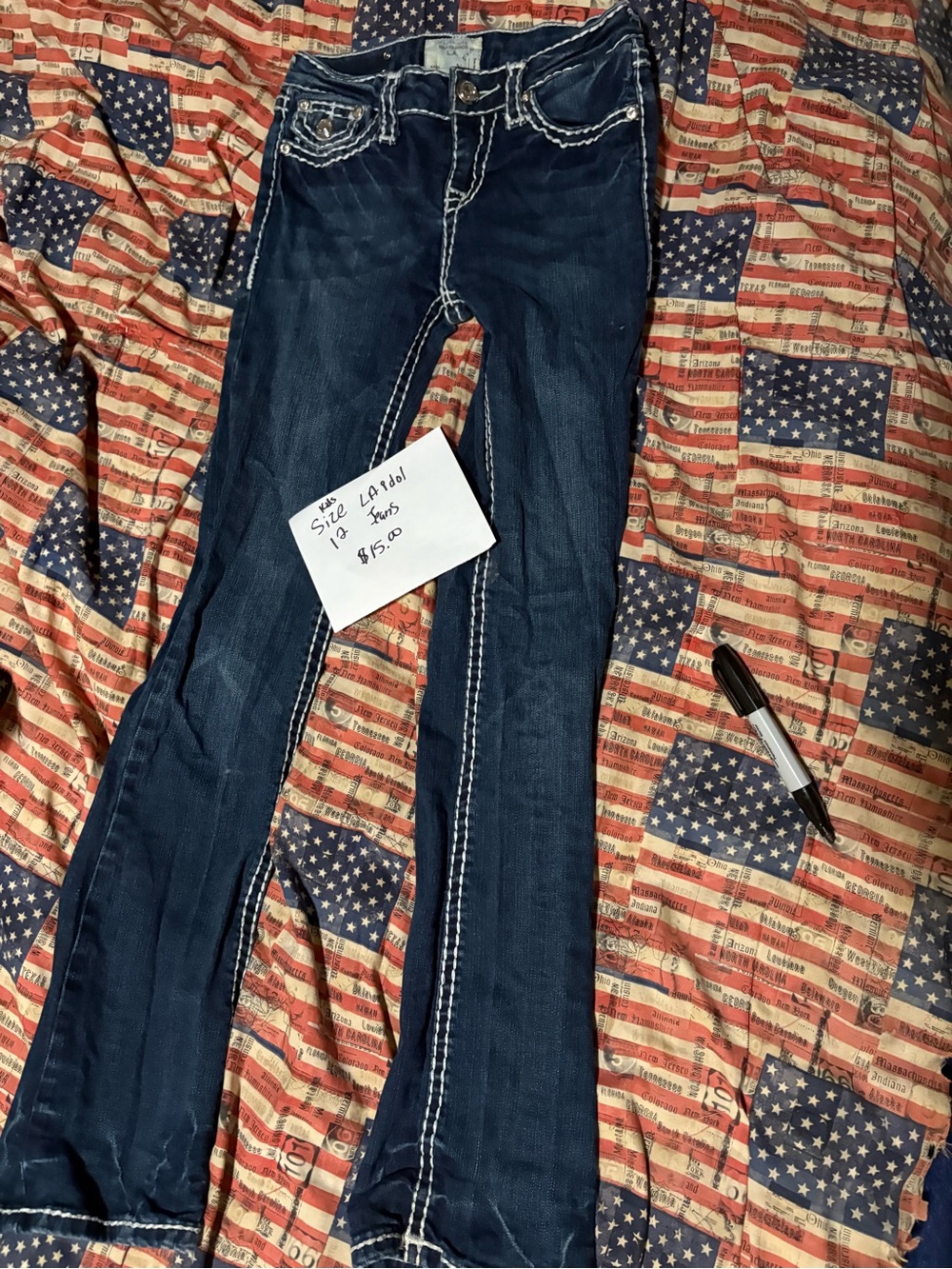 Nike Dark Blue Flare Jeans with White Contrast Stitching